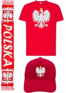 Koszulki sportowe męskie - ZESTAW DLA KIBICA POLSKI KOSZULKA +SZALIK + CZAPKA GODŁO FLAGA - miniaturka - grafika 1