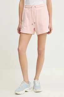Guess Jeans szorty bawełniane damskie kolor różowy gładkie high waist W5GD0O K68I4 - Spodnie sportowe damskie - miniaturka - grafika 1