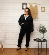 Dresy damskie - Dres damski z rozpinaną bluzą plus size czarny (8216) - MOON - miniaturka - grafika 1