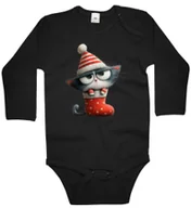 Body dla niemowląt - Body dziecięce Szary Kot Kotek W Świątecznej Skarpecie Święta 98/104 - miniaturka - grafika 1
