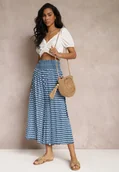 Spodnie damskie - Granatowe Szerokie Spodnie z Wiskozy z Marszczoną Gumką w Talii Mellody - miniaturka - grafika 1