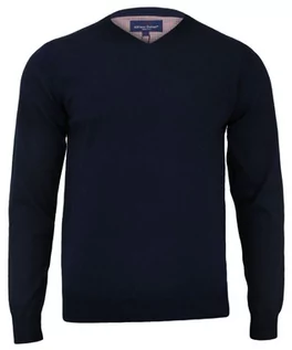 Swetry męskie - Sweter Granatowy, Bawełniany, Męski (serek) - Klasyczny, V-neck - Adriano Guinari - grafika 1