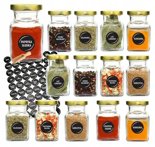 Słoiki na przyprawy 150 ml x14 szt ze złotą zakrętką 90 etykiet czerpak - Pojemniki kuchenne - miniaturka - grafika 1
