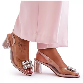 Sandały damskie - Sandały Transparentne Na Obcasie Różowe S.Barski MR1037-43 - grafika 1