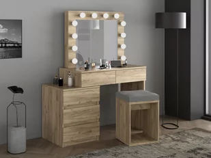 Toaletka kosmetyczna z lustrem i żarówkami Adele 12 Led dąb craft - Toaletki - miniaturka - grafika 1