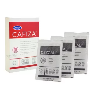 ZESTAW - Tabletki czyszczące do ekspresu Urnex Cafiza 32 szt + Proszek odkamieniający Urnex Dezcal - 3x28g - Akcesoria i części do ekspresów do kawy - miniaturka - grafika 1