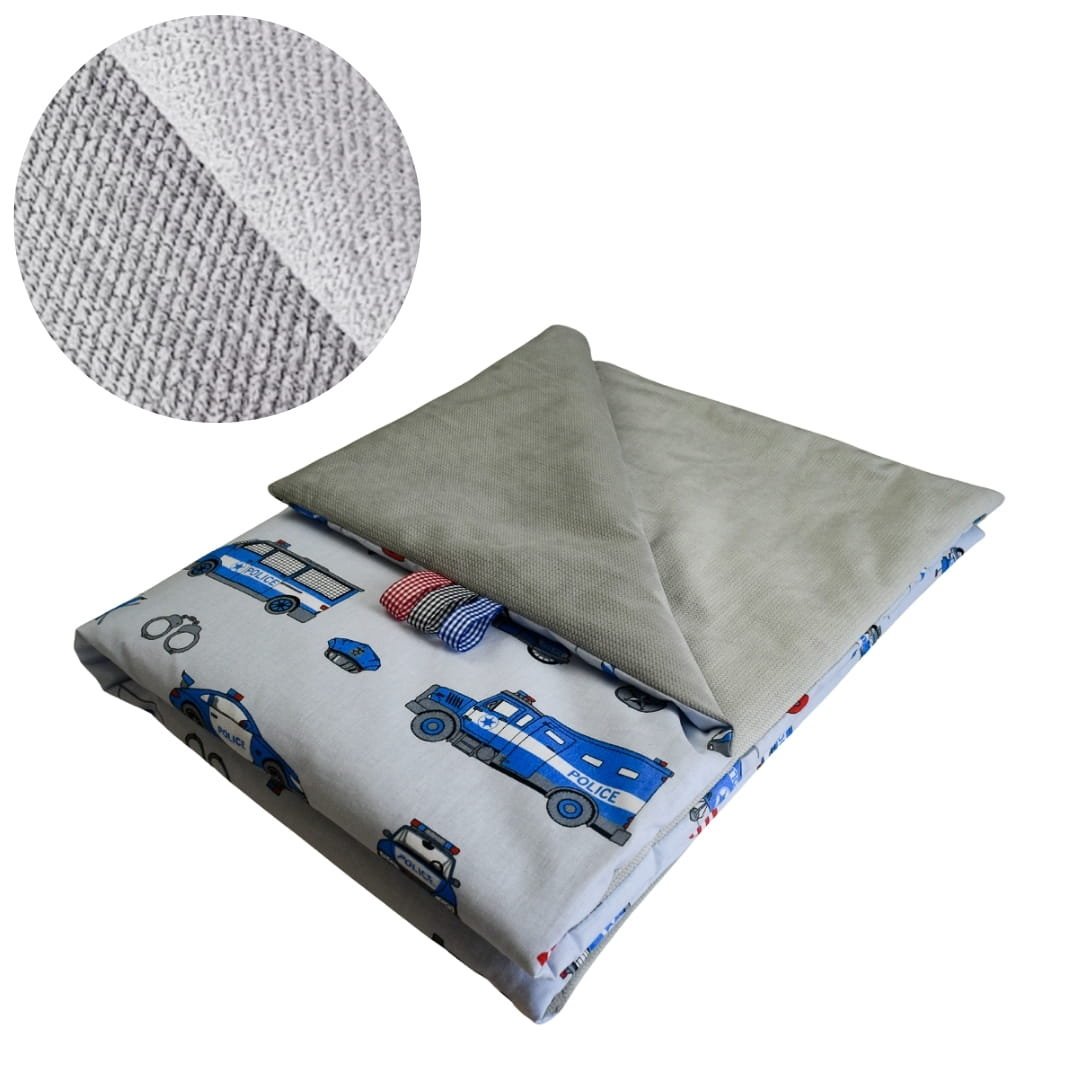 Kocyk Dziecięcy 75x100 Ocieplany Policja Szara/Szary Bawełna/Velvet Polski Producent