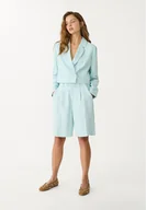 Spodenki damskie - Stradivarius Bermudy z zakładkami i fakturą Turkusowy 40 - miniaturka - grafika 1