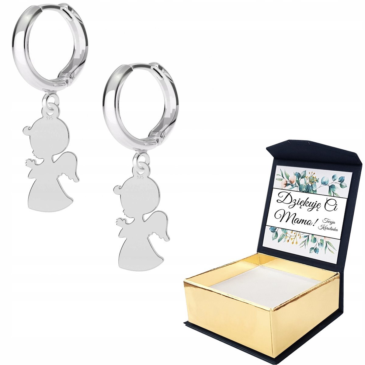 Kolczyki srebrne Anioł Chłopiec 925 WŁASNY NADRUK