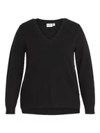 Swetry damskie - VILA EVOKED BY VILA Damski sweter VIRIL z dekoltem w serek L/S Knit top/cur-NOOS cienki sweter, czarny, 46 - miniaturka - grafika 1