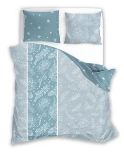 Pościel świąteczna z bawełny, błękitna, białe szyszki, 200x220 cm - Pościel - miniaturka - grafika 1