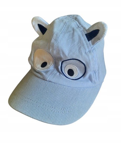 Czapka z daszkiem niebieska z oczami i uszkami 50-52 cm