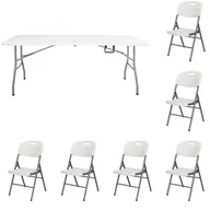 Meble ogrodowe - Zestaw cateringowy, turystyczny stół z 6 krzesłami składany na bankiet, zestaw biały - miniaturka - grafika 1