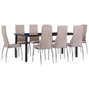 Stoły z krzesłami - vidaXL 9-cz. zestaw jadalniany, tapicerowany sztuczną skórą, cappucino - miniaturka - grafika 1