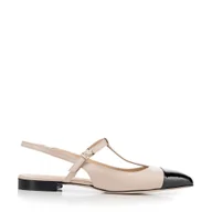 Półbuty męskie - Damskie baleriny ze skóry naturalnej w szpic beżowo - czarne - miniaturka - grafika 1