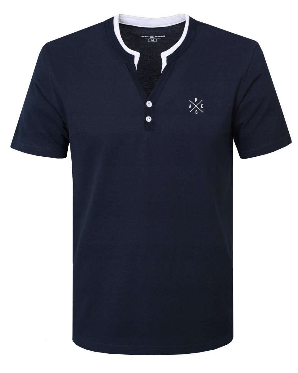 T-SHIRT Męski Koszulka w Serek GRANATOWA Bawełniana HULK Pako Jeans