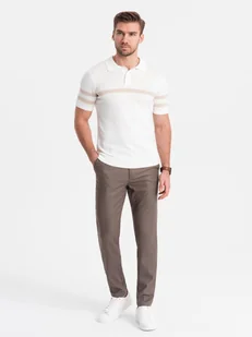 Spodnie męskie klasyczne chino SLIM FIT - ciemnobeżowe V2 OM-PACP-0182 - Ombre Clothing - Spodnie męskie - miniaturka - grafika 1