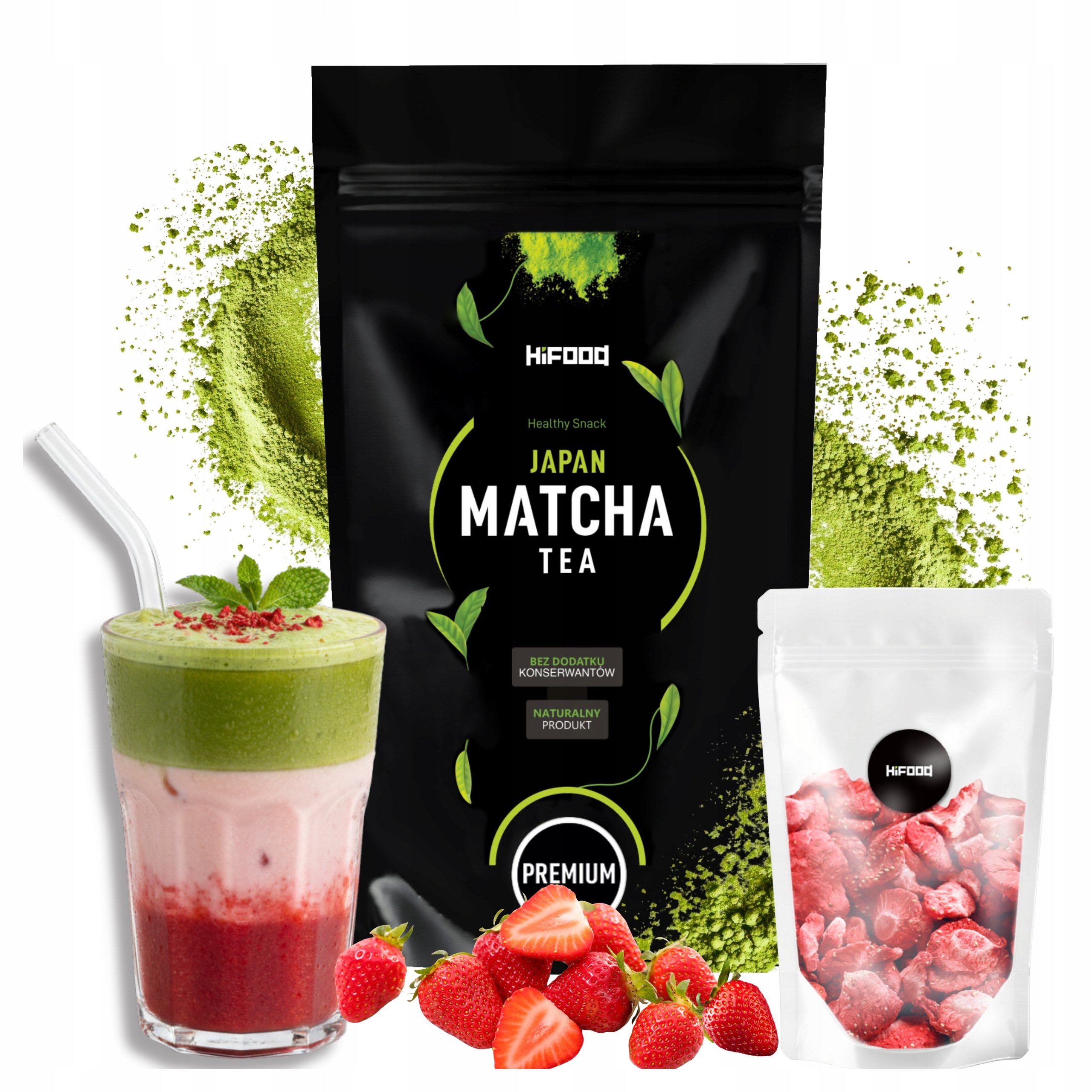 Herbata Zielona Matcha Japońska Codzienna 100g Truskawka 10g HiFood
