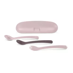 Miniland, Zestaw sztućców ergonomicznych Terra, pudrowy róż - Sztućce dla dzieci - miniaturka - grafika 1