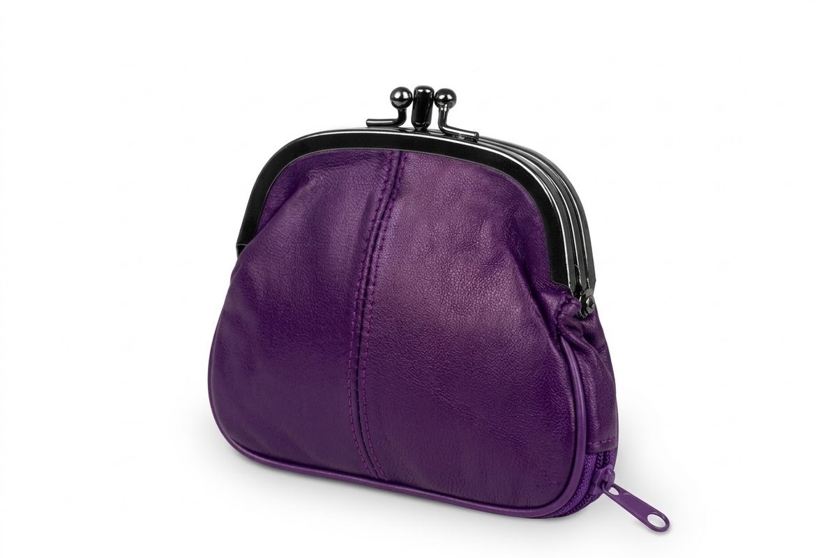 Średnia Portmonetka Skórzana Kaletnik Fioletowa