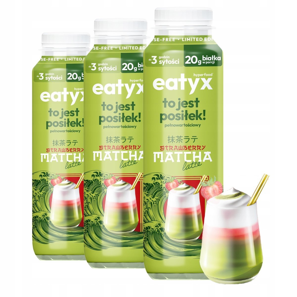eatyx Kompletne Danie Gotowe Do PiciaTruskawka Matcha Latte 300ml x3