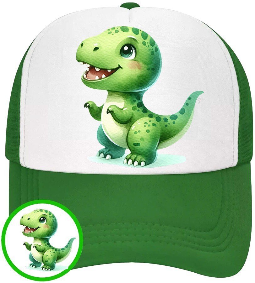 Czapka z Daszkiem Dinozaur Zielona z Nadrukiem Na Lato Siatka Bejsbolówka