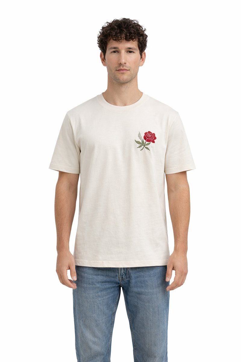 LES DEUX BIAŁY T-SHIRT Z NADRUKIEM RÓŻY OKRĄGŁY DEKOLT S 1I4A
