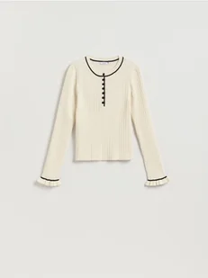 Reserved - Sweter w prążek - złamana biel - Swetry damskie - miniaturka - grafika 1