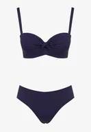 Stroje kąpielowe - Granatowe Bikini Strój Kąpielowy Dwuczęściowy Biustonosz z Supełkiem i Figi Carinela - miniaturka - grafika 1