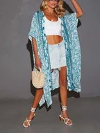Kurtki damskie - Milan Kiss Kimono w kolorze turkusowo-białym - miniaturka - grafika 1