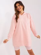 Komplety damskie - Komplet casualowy jasny różowy casual bluza i szorty kaptur rękaw długi materiał prążkowany - miniaturka - grafika 1