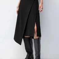 Spódnice - TEMU Elegancka Asymetryczna Spódnica A-Line dla Kobiet z Ukośnym Dołem - Regulowana Długość Krótka/Jesień Wiosna - Dopasowana do Biura i - - miniaturka - grafika 1