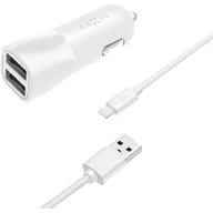 Ładowarki samochodowe - Fixed Zasilacz samochodowy 2xUSB 15W Smart Rapid Charge + Lightning MFi kabel 1m FIXCC15-2UL-WH - miniaturka - grafika 1
