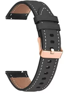 opaska pasek bransoleta LEATHER "2" Garmin GARMIN VENU 2S / VENU 3S / Vivoactive 4S / Huawei Watch GT 4 41mm 18mm czarna - Akcesoria do smartwatchy - miniaturka - grafika 1