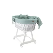 Łóżeczka i kojce - Wiklinowy kosz Mojżesza AMELIA biały z pościelą muślinową GOLD khaki. - miniaturka - grafika 1
