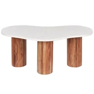 Ławy i stoliki kawowe - BELIANI Stolik kawowy biały marmur drewno akacjowe nóżki 90 x 45 x 35 cm owalny blat salon nowoczesny minimalistyczny - miniaturka - grafika 1