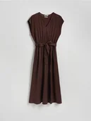 Sukienki - Reserved - Sukienka midi z dodatkiem lnu - ciemnobrązowy - miniaturka - grafika 1