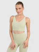 Bielizna sportowa damska - 4F Biustonosz do jogi i pilatesu ze średnim wsparciem damski - zielony M/L - miniaturka - grafika 1