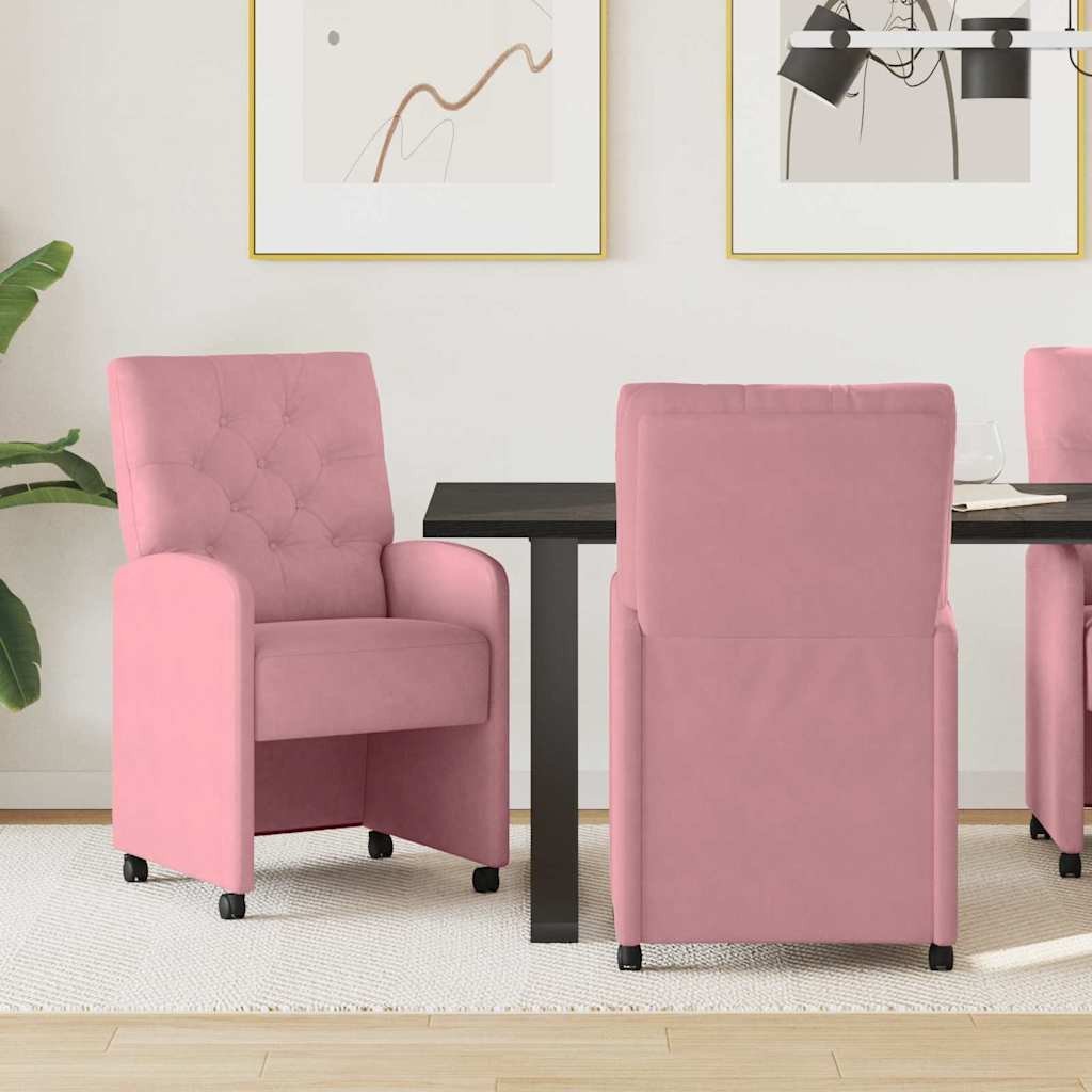vidaXL Krzesła stołowe z kółkami 2 pcs Różowy 58 x 67 x 97 cm Aksamit