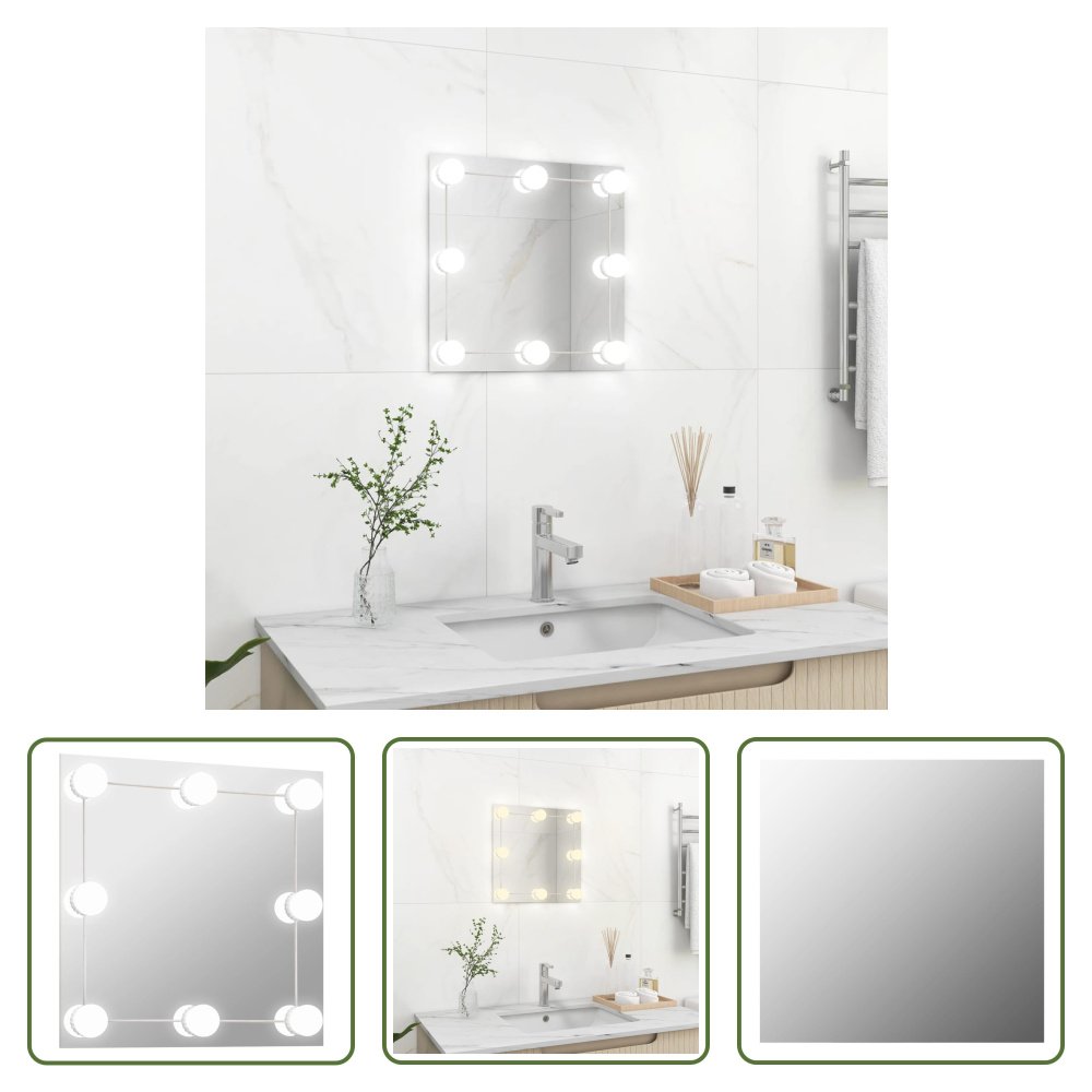 The Living Store Lustro ścienne z oświetleniem LED Kwadratowe szkło