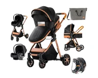 Wózki dziecięce - LEKKI WÓZEK DZIECIĘCY WIELOFUNKCYJNY 3w1 4w1 GONDOLA SPACERÓWKA FOTELIK NOSIDEŁKO V9 LIMITED CZARNY - miniaturka - grafika 1