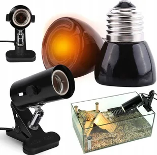 Heckermann Uchwyt do żarówek metalowy Heckermann BM-JD-10CM czarny + Żarówka IR do terrarium 50W - Akcesoria do terrarium - miniaturka - grafika 1