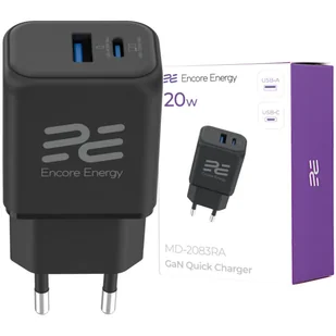 Nowa ładowarka sieciowa Encore Energy PD 3.0 Quick Charge 4.0 USB-A USB-C 20W adapter MD-2083RA - Ładowarki do telefonów - miniaturka - grafika 1
