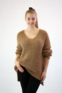 Swetry damskie - Ażurkowy sweter ze złotą nitką DaDa Karmelowy UNI - miniaturka - grafika 1