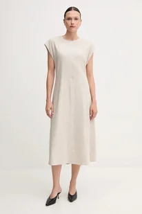 Calvin Klein sukienka lniana kolor beżowy midi prosta LV044B041G - Sukienki - miniaturka - grafika 1