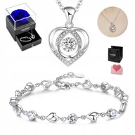 Bransoletki - SREBRNA Bransoletka Damska DIAMENTOWANA + Naszyjnik z Wieczną Różą - miniaturka - grafika 1