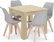 Stoły z krzesłami - Leobert Zestaw stół kwadratowy 80x80 dąb sonoma + 4 krzesła MARK szare - miniaturka - grafika 1