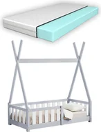 Łóżka dla dzieci i młodzieży - Łóżko dziecięce "Helsingborg" z materacem i zabezpieczeniem przed wypadnięciem drewno sosnowe 70 x 140 cm jasnoszary - miniaturka - grafika 1