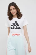 Koszulki sportowe damskie - adidas T-shirt bawełniany GL0649 kolor biały - miniaturka - grafika 1