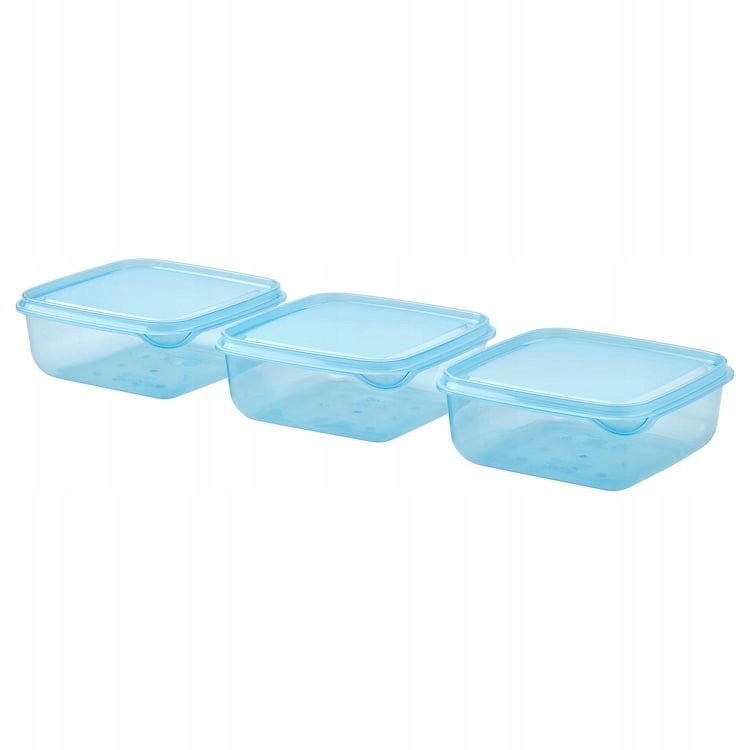 Pojemnik na żywność z pokrywką, niebieski, 0.6 l zestaw 3szt.